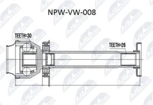 Zásuvný hnací hřídel pravý VW T5 2.5TDI 03-