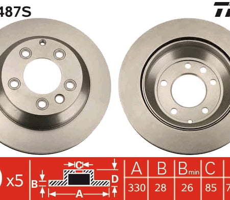 2x brzdové kotouče zadní TRW VW Touareg, Porsche Cayenne, Audi Q7